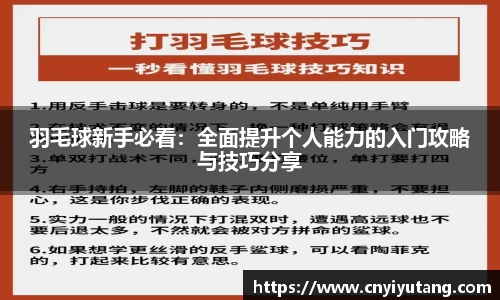 羽毛球新手必看：全面提升个人能力的入门攻略与技巧分享